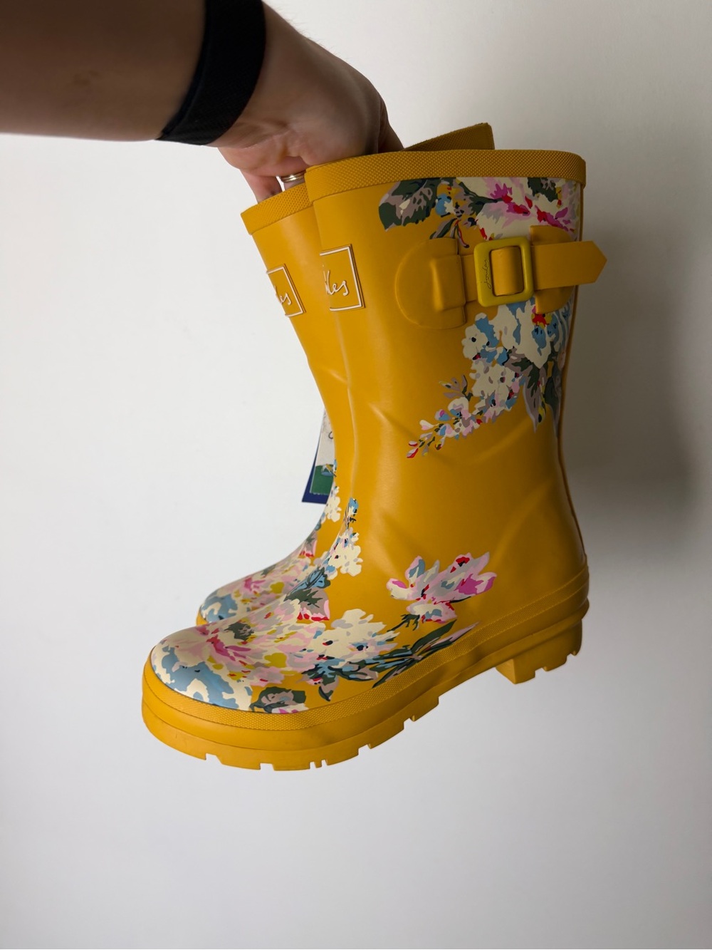Joules Mustard Yellow Floral Rain Boots - Picture 2 of 6